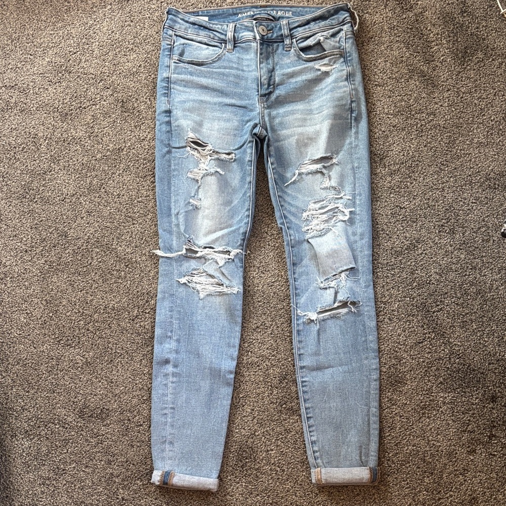 American Eagle Outfitters Light Blue Ripped Skinny Jeans